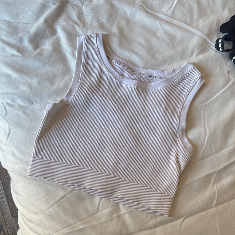 Aerie White Ribbed Bra Top